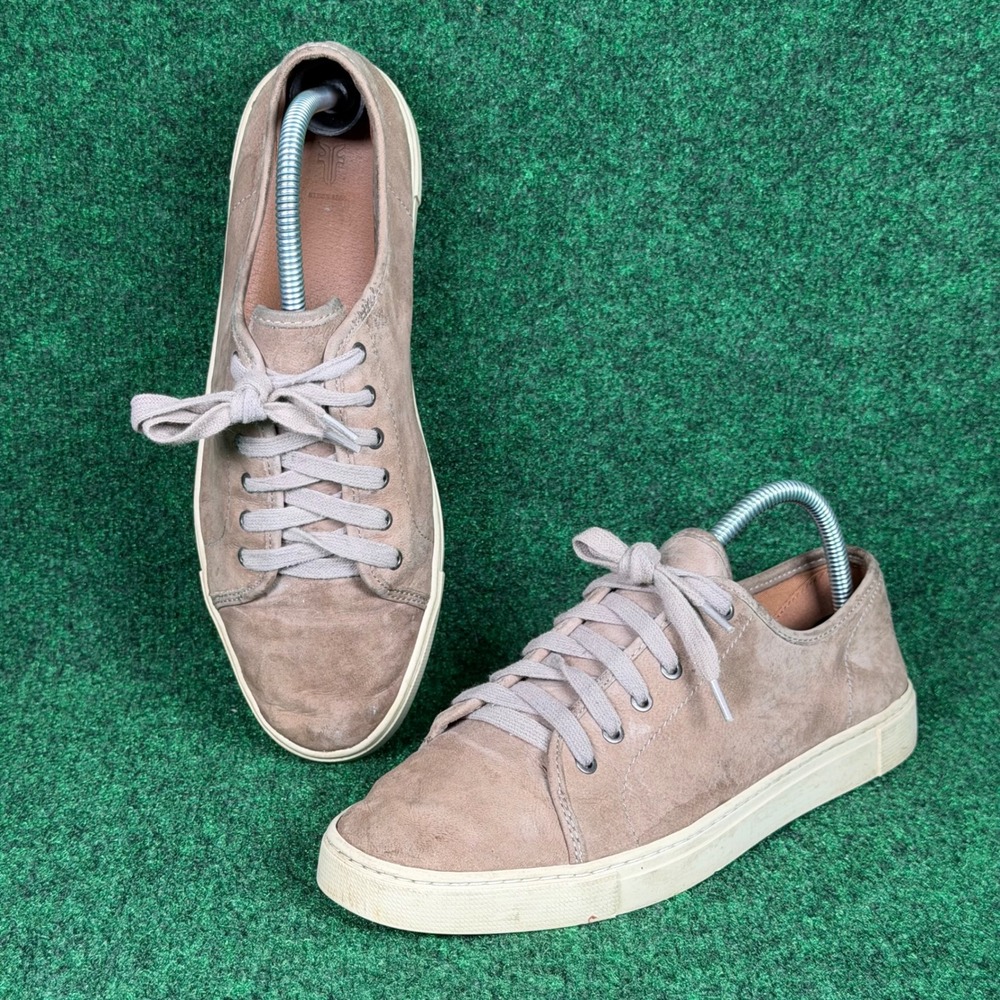 Frye Ivy Low Ankle Lace Up Suede Sneakers Womens 9.5 Cream Leather Lined Casual